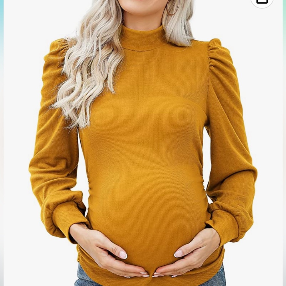 Women's Knit Ribbed Maternity Top Mock Neck Long Sleeve Shirts-Ruched
